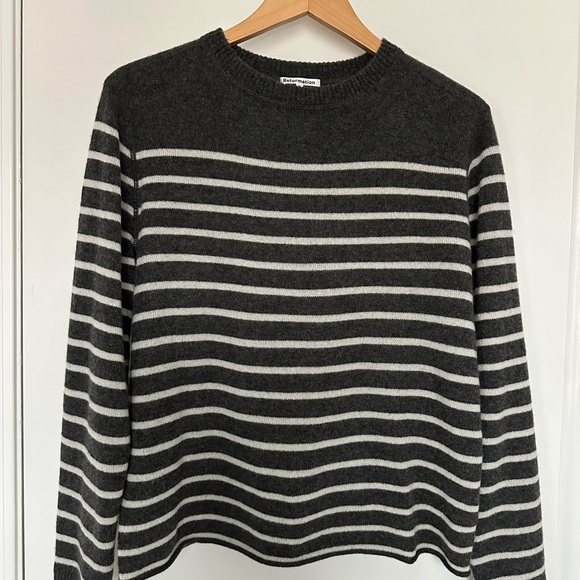 Reformation Cashmere Boyfriend Sweater, grey and white stripe, XS - Picture 3 of 10